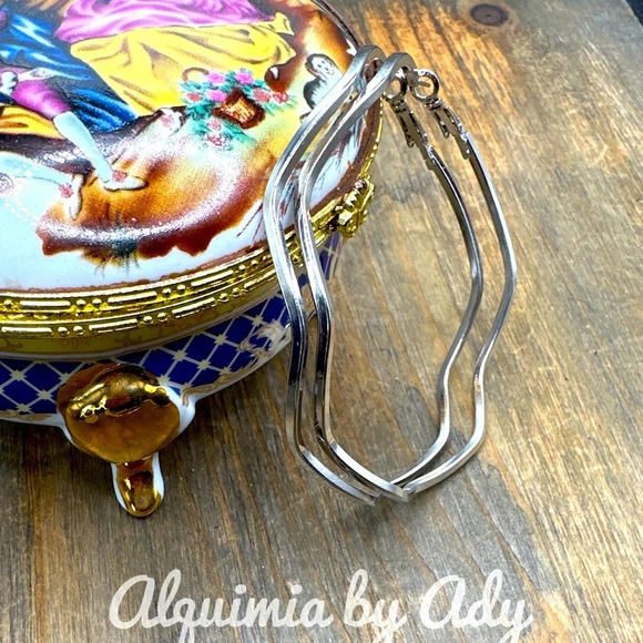 Oversized extra large extra long silver statement hoop earrings - Picture 1 of 4